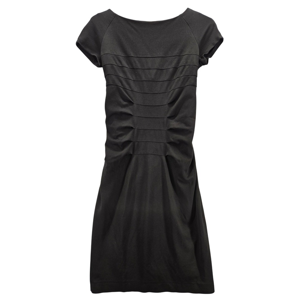 Escada Black Pintuck Ruched Sheath Dress Short Sleeve Boat Neck Size 36 4 - Picture 1 of 9